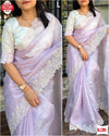 Lavender Organza Fancy Saree With Embroidery Work