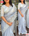 Light Blue Organza Fancy Saree With Embroidery Work