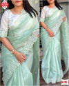 Light Green Organza Fancy Saree With Embroidery Work