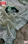 Light Green Burberry Chiffon Fancy Saree With Embroidery Work