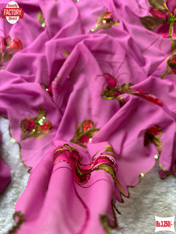 Pink Georgette Hand Sequins Worked Saree