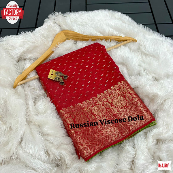 Hot Pink Russian Pure Dola Silk Banarasi Saree