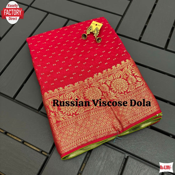 Hot Pink Russian Pure Dola Silk Banarasi Saree
