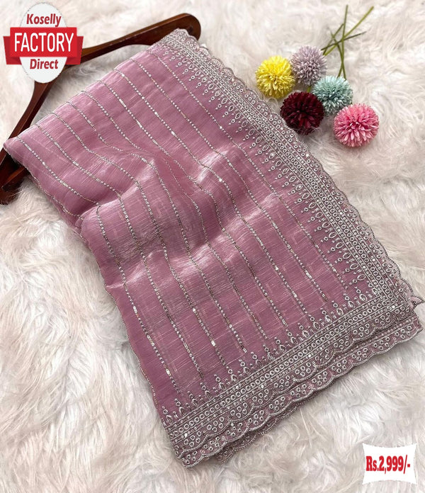 Pink Jimmy Choo Silk Partywear Saree With Sequins Work