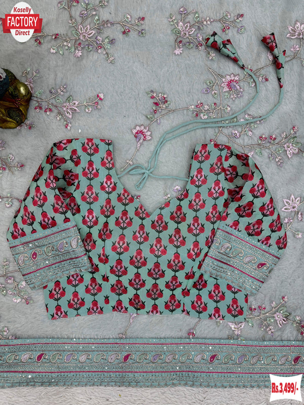 Ash Heavy Organza Silk Sequins And Thread Work Partywear Saree