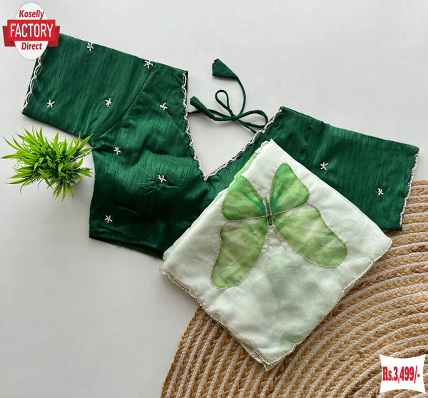 Soft Organza Butterfly Pattern Handwork Saree With Stitched Blouse