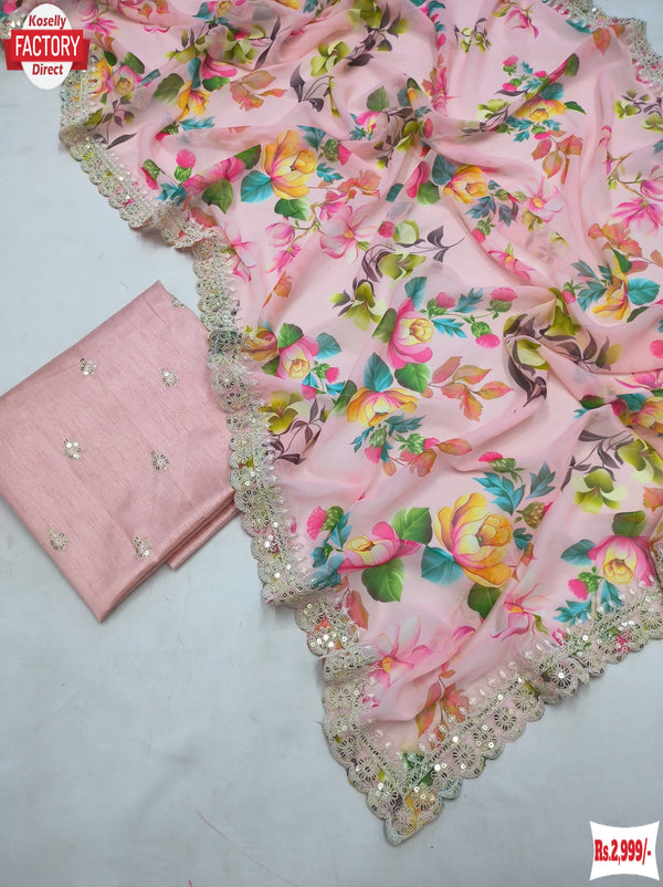 Light Pink Soft Georgette Digital Printed Saree