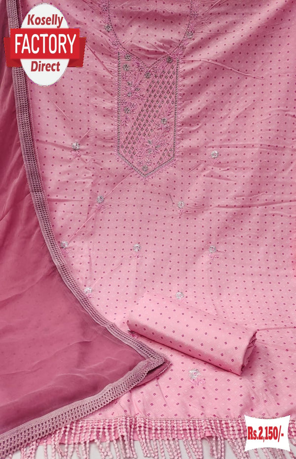 Pink Cotton Embroidered Kurtha Suruwal Piece