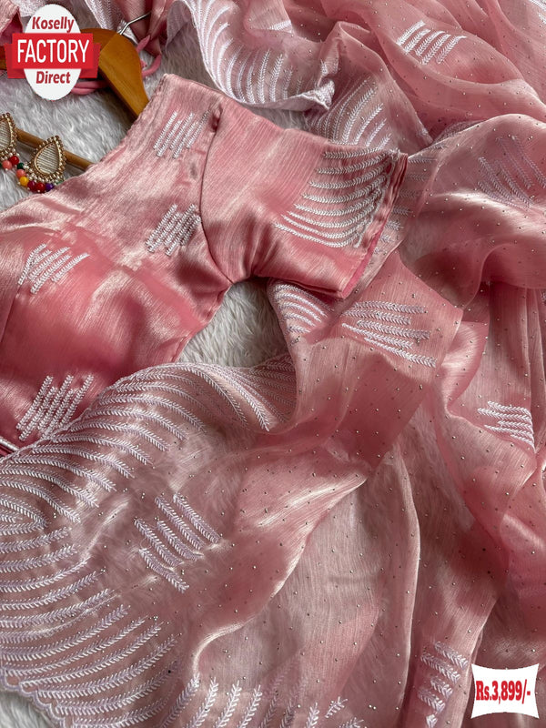 Pink Jimmy Choo Silk Embroidered Partywear Saree With Readymade Blouse