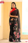 Black Organza Handwork Partywear Saree