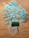 Sea Blue Organza Designer Embroidered Saree