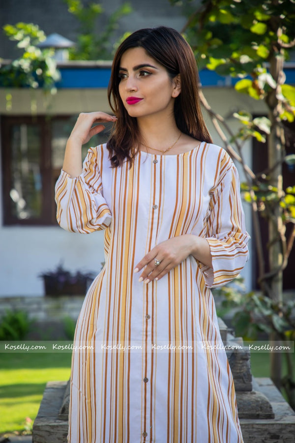 Mustard Yellow Striped Kurtha Palazzo Set