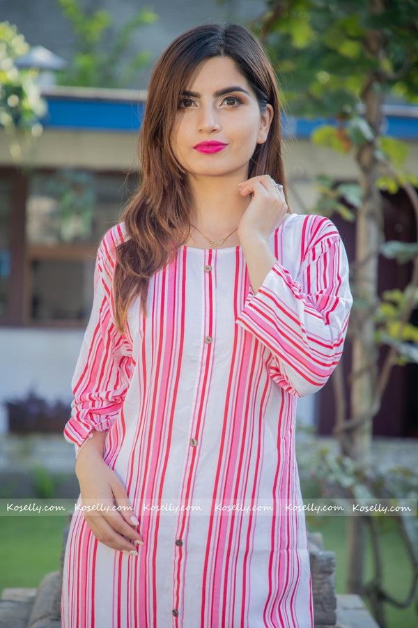 Red and Pink Striped Kurtha Palazzo Set