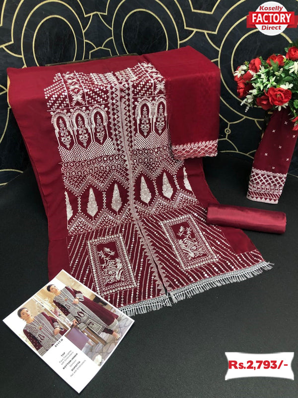 Maroon Semi-stitched Pakistani Kurtha Suruwal Piece