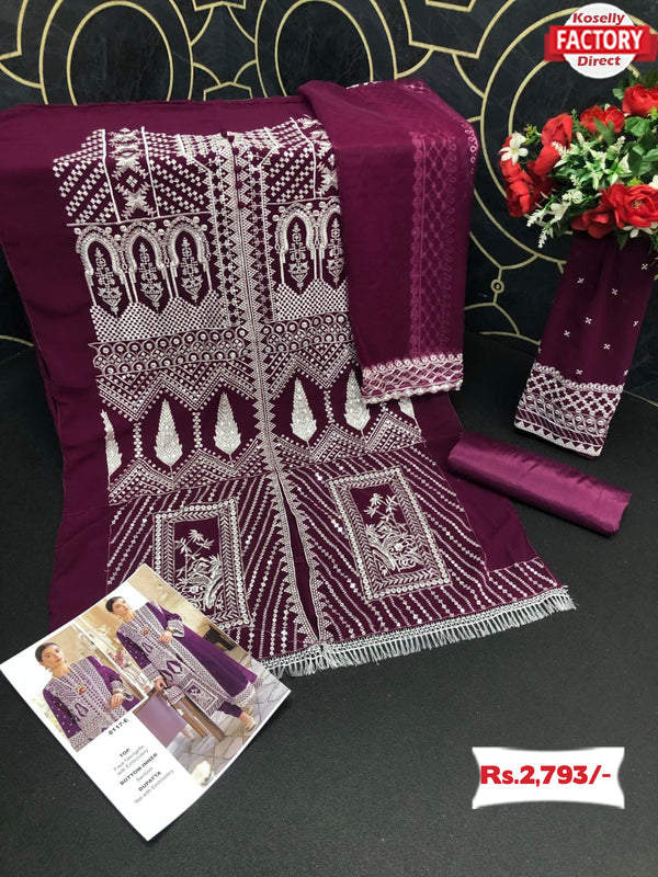 Wine Semi-stitched Pakistani Kurtha Suruwal Piece