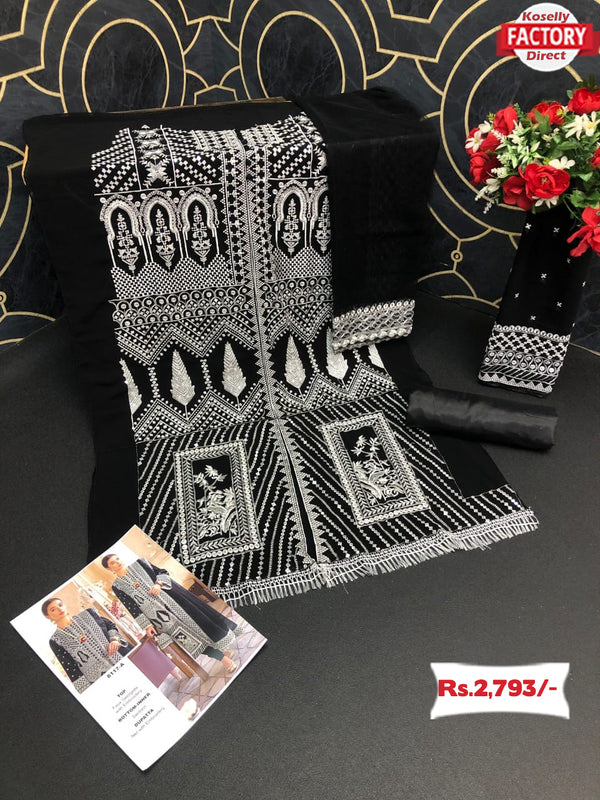 Black Semi-stitched Pakistani Kurtha Suruwal Piece