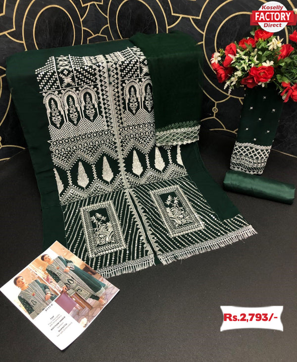 Green Semi-stitched Pakistani Kurtha Suruwal Piece