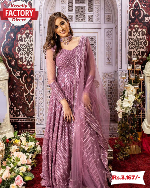 Pastel Pink Embroidered Partywear Gown Set