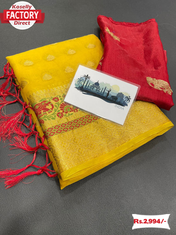 Pure Organza Meenakari Banarasi Silk Saree