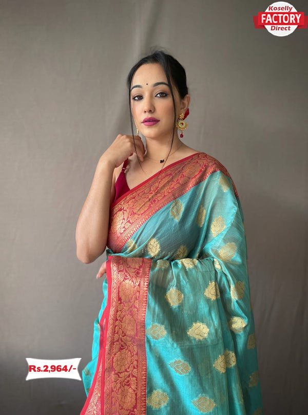 Light Blue Pure Organza Banarasi Silk Saree