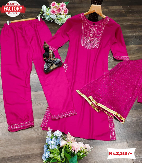Hot Pink Kurtha Palazzo Dupatta Set