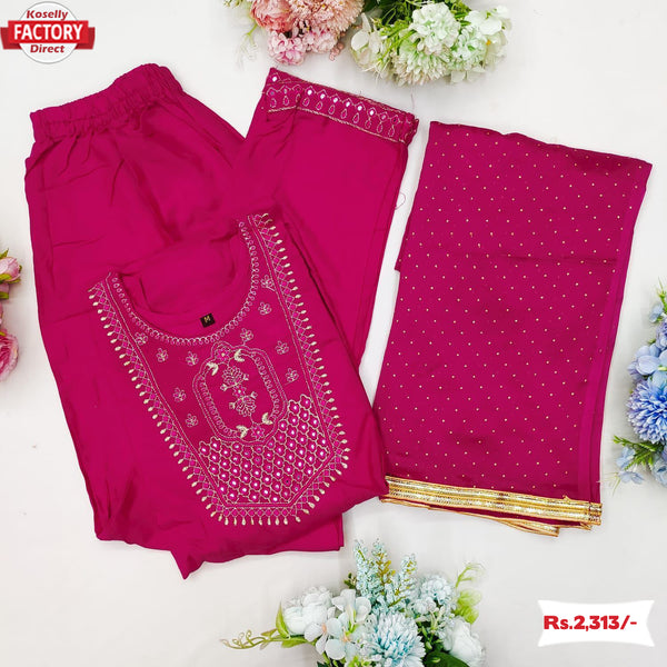 Hot Pink Kurtha Palazzo Dupatta Set
