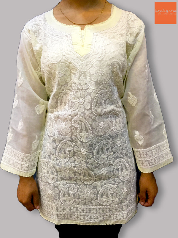 Light yellow lucknowi chikankari top