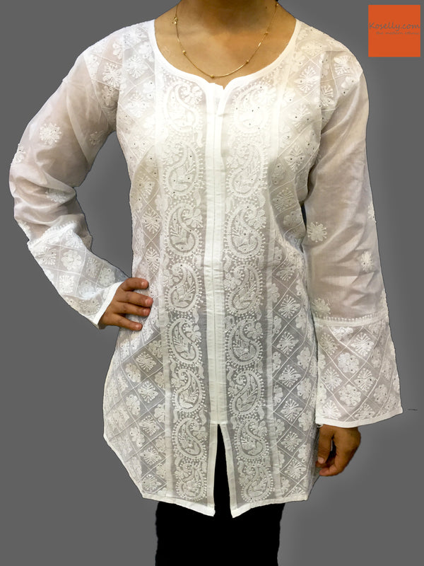 White lucknowi chikankari top
