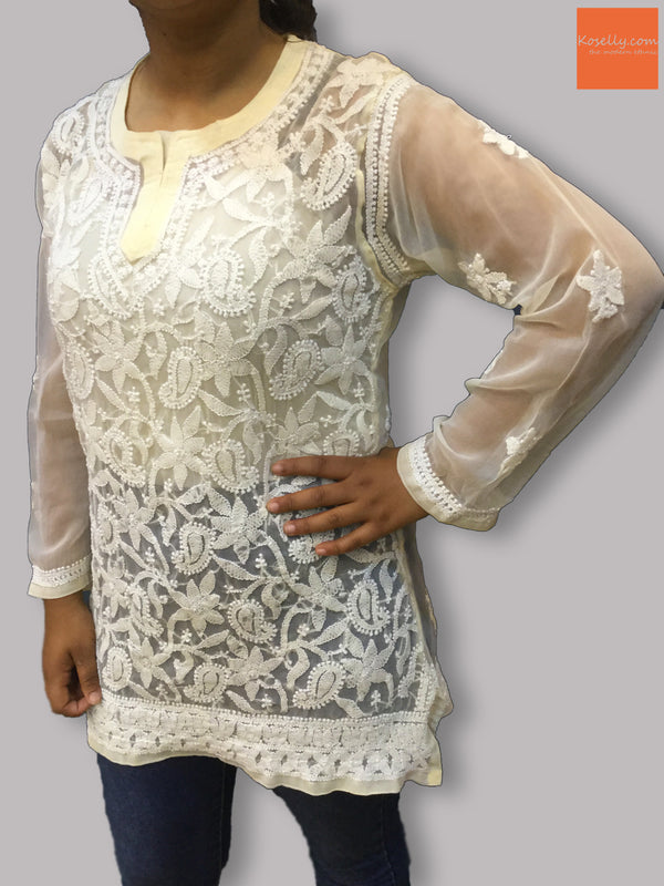Cream lucknowi chikankari top