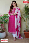 Pink Embroidered Kurtha Palazzo Dupatta Set