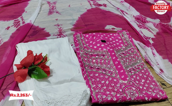 Pink Embroidered Kurtha Palazzo Dupatta Set