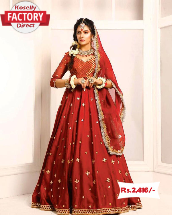 Red Embroidered Anarkali Gown with Dupatta