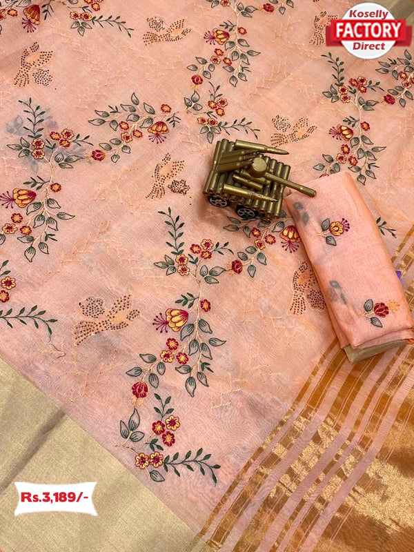 Soft Cotton Organza Saree With Embroidery