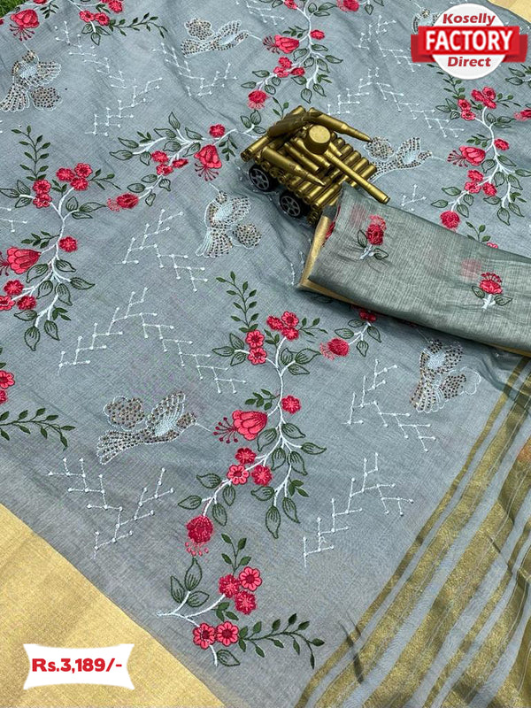 Soft Cotton Organza Saree With Embroidery