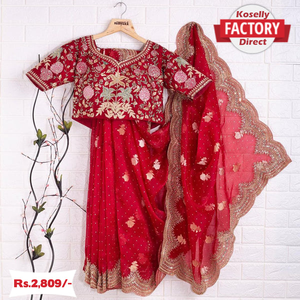 Red Organza Embroidered Saree