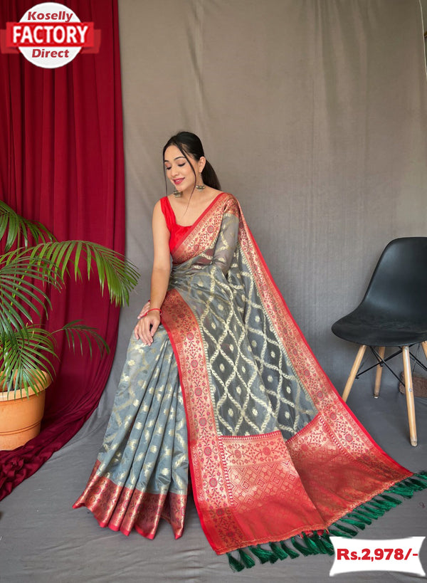 Ash Pure Organza Banarasi Saree