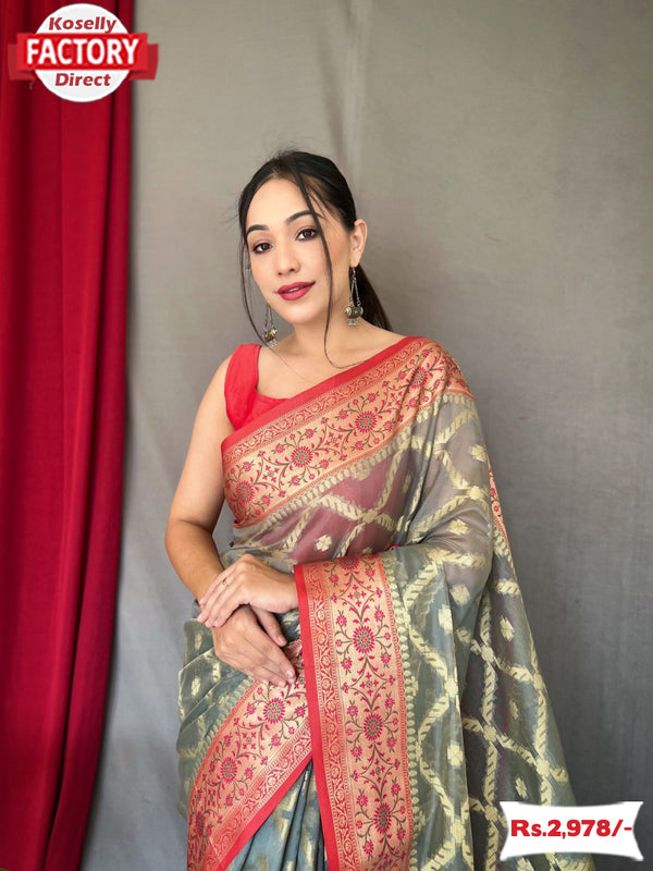 Ash Pure Organza Banarasi Saree