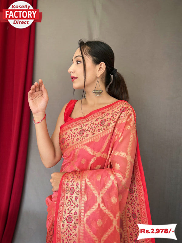 Pink Pure Organza Banarasi Saree