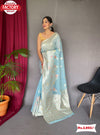 Sky Blue Pure Linen Banarasi Saree