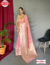 Pink Pure Linen Banarasi Saree