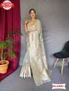 Light Grey Pure Linen Banarasi Saree