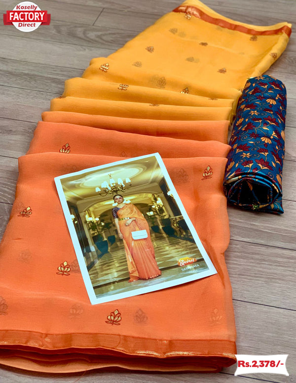 Pure Chiffon Weaving Foil Print Saree