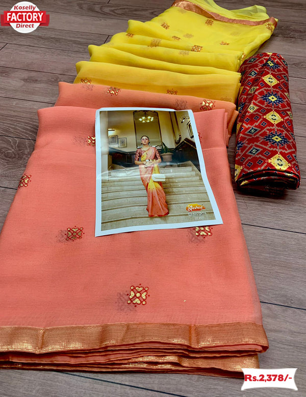 Pure Chiffon Weaving Foil Print Saree