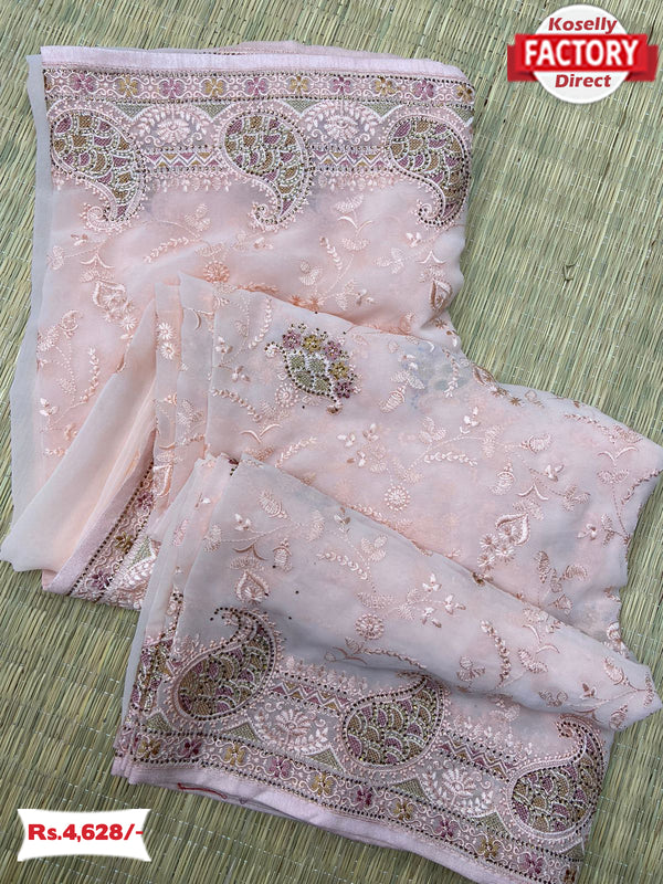Baby Pink Pure Georgette Partywear Saree