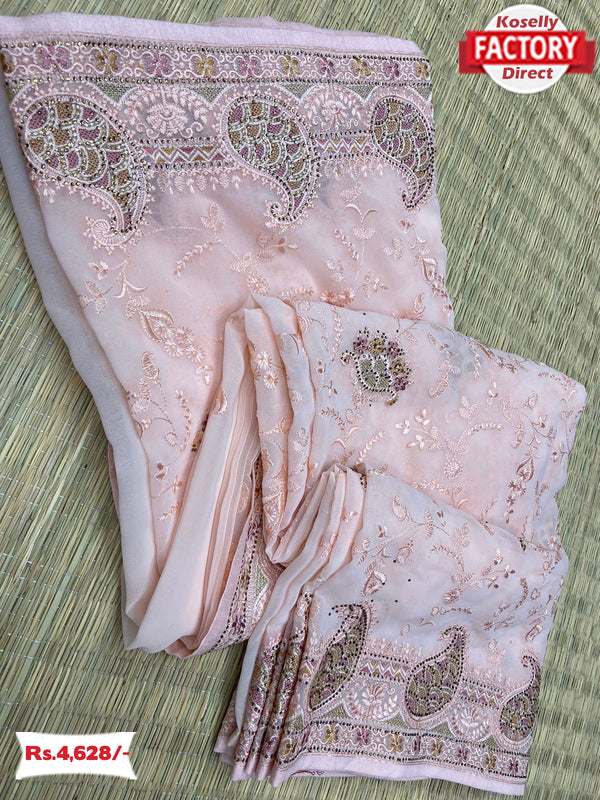 Baby Pink Pure Georgette Partywear Saree