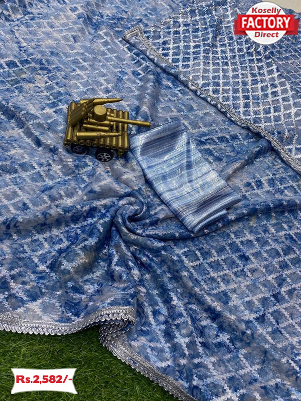 Royal Blue Partywear Georgette Zari Jacquard Saree