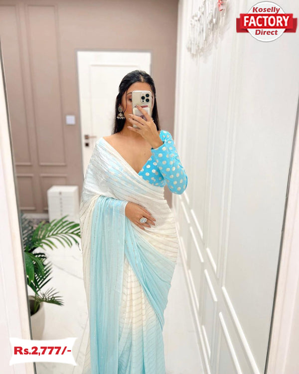 Multi-shaded Chinnon Silk Partywear Saree