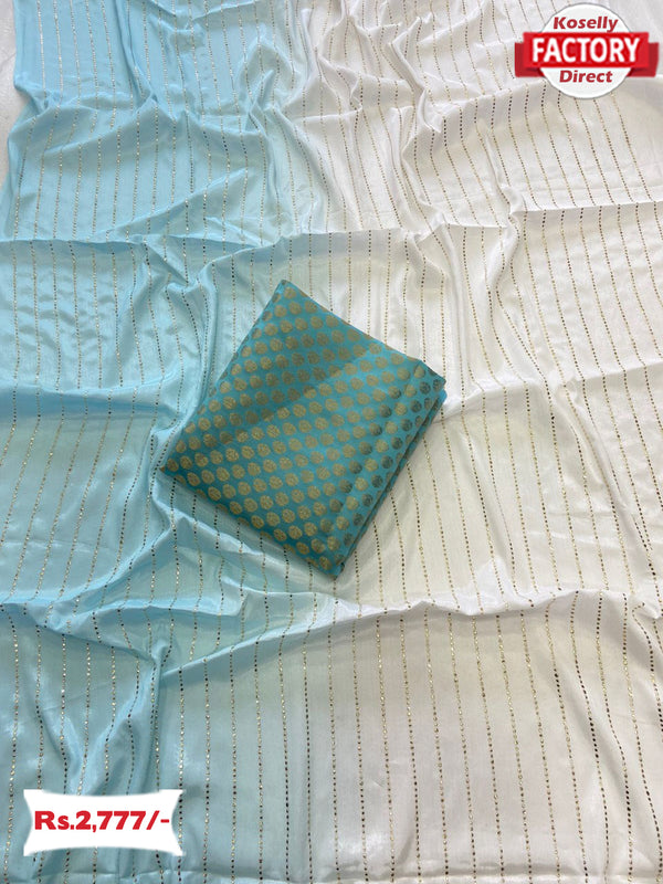 Multi-shaded Chinnon Silk Partywear Saree