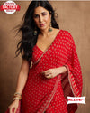 Red Pure Georgette Crochet Work Saree
