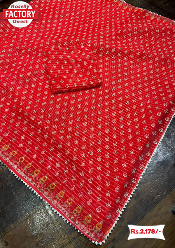 Red Pure Georgette Crochet Work Saree